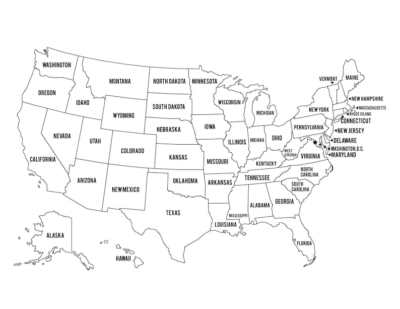 Black and White USA Map Clipart United States of America | Etsy
