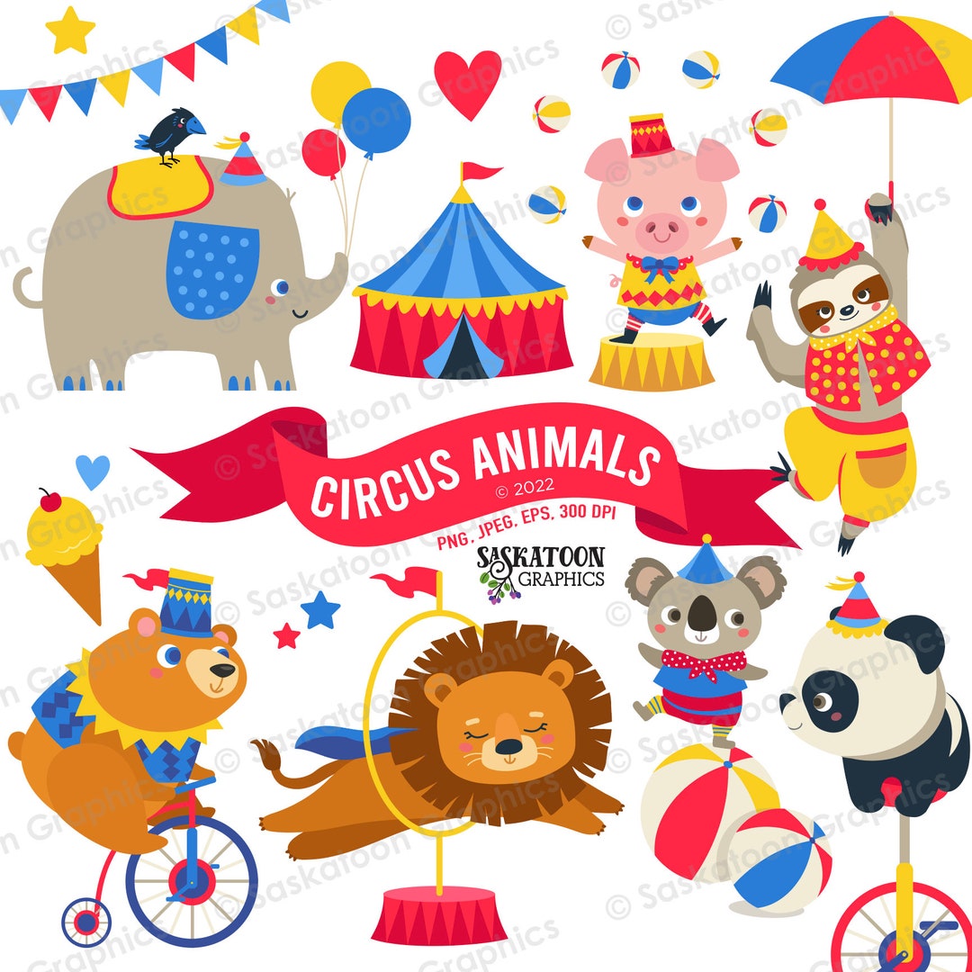 Circus Animals Carnival Clip Art Instant Download File Digital Graphics