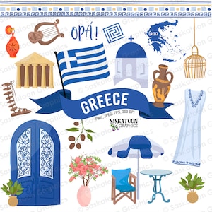 Griechenland Reise Clip Art - Griechische Flagge - Europa - Kontinent Land Welt - Sofortiger digitaler Download - Kommerzielle Nutzung - EPS PNG JPEG #T020
