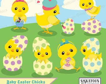 Baby Easter Chicks and Eggs Clip Art - Instant Download File - Digital Graphics - Product Artwork - Commercial Use - EPS, PNG, JPEG - #H033