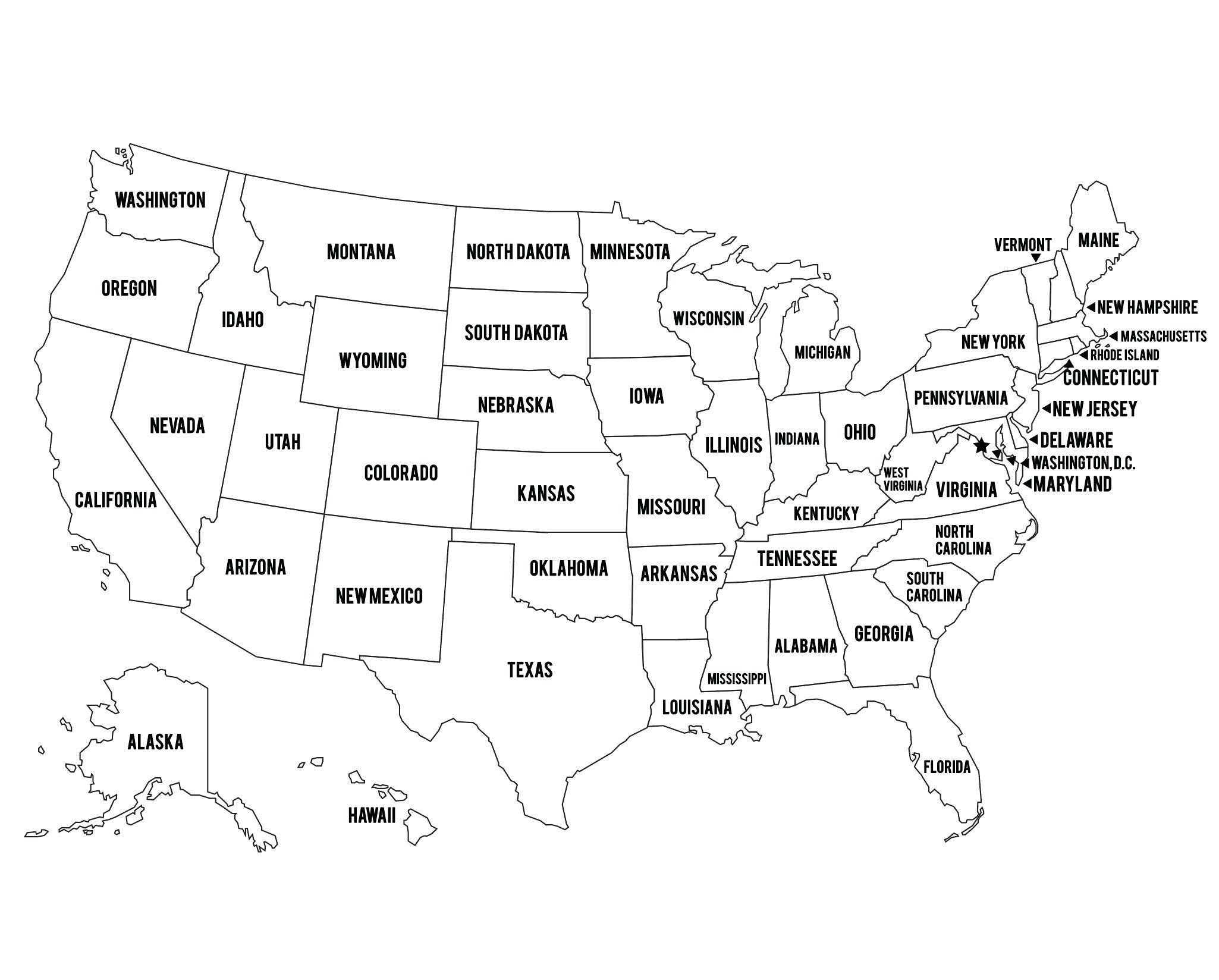 usa map with states black and white