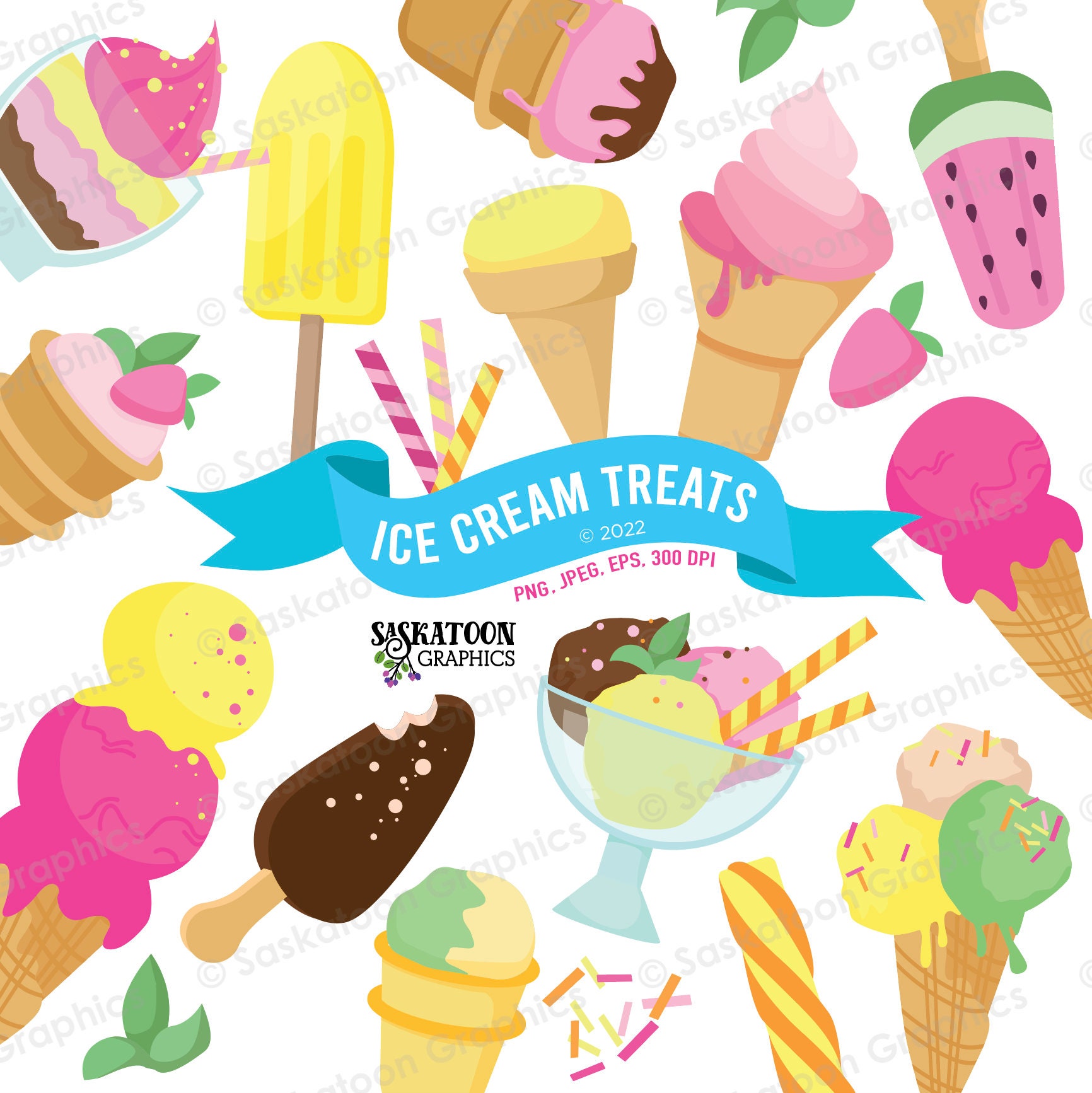 Ice Cream Treats Clip Art Set Instant Download File Digital Graphics