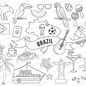 ブラジルの塗り絵 - ブラジルの国旗 - 南アメリカ大陸の世界 - 国の地図 - インスタントデジタルダウンロード - EPS、PNG、JPEG #T035