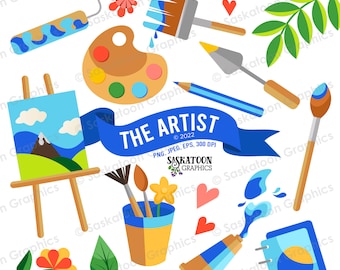 The Artist Clip Art - Art Tools Paint Brush -  Instant Download File -  Digital Graphics - Commercial Use - EPS, PNG, JPEG - #HA006