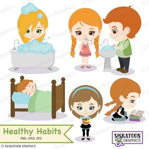 Gesunde Angewohnheiten für Kinder - Sofort-Download-Datei - Digital Clip Art - Produkt Illustration - Basteln - Kommerzielle Nutzung - EPS, PNG, JPEG - #P006
