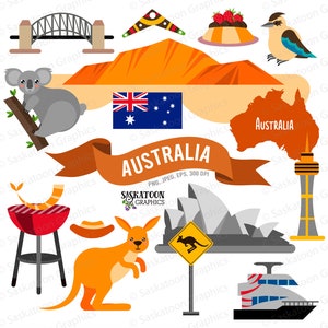 Australien Reise Clip Art - Australische Flagge - Kontinent Welt - Länderumriss - sofortiger digitaler Download - EPS, PNG, JPEG #T023