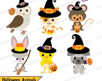 Cute Halloween Animals Clip Art - Instant Download File - Digital Graphics - Product Artwork - Commercial Use - EPS, PNG, JPEG - #H009