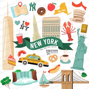 New York City Travel Clip Art - Weltkulturen - Nordamerika Kontinent - Landkarte - Sofortiger digitaler Download - EPS, PNG, JPEG #T012