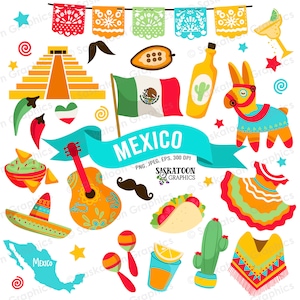 Mexiko Reise Clip Art - Mexikanische Flagge - Nordamerika Kontinent Welt - Landkarte - sofortiger digitaler Download - EPS, PNG, JPEG #T007