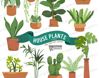 House Plants Clip Art - Instant Download File - Digital Graphics - Product Artwork - Commercial Use - EPS, PNG, JPEG - Item #N012