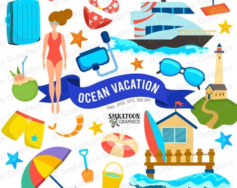 Ocean Travel Vacation - Cruise Vibes Travel Clip Art - Oceania Beach Vacation - Summer - Instant Digital Download - EPS, PNG, JPEG #T014
