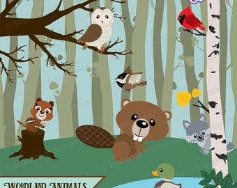 Cute Woodland Clip Art - Instant Download File - Digital Graphics - Product Artwork - Crafts - Commercial Use - EPS, PNG, JPEG - #A014