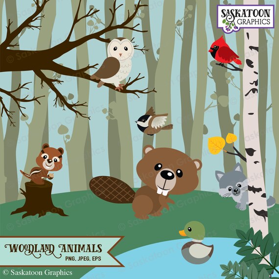 Cute Woodland Clip Art - Instant Download File - Digital Graphics - Product Artwork - Crafts - Commercial Use - EPS, PNG, JPEG - #A014