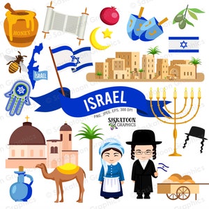 Israël voyage Clip Art - drapeau israélien - Continent asiatique du monde - carte muette du pays - Asie - téléchargement numérique instantané - EPS, PNG, JPEG #T026