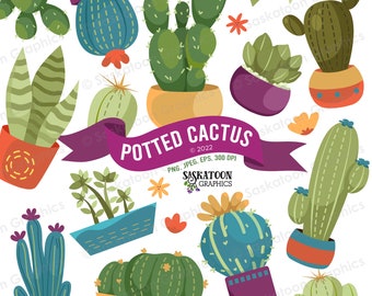 Potted Cactus Clip Art - Instant Download File -  Digital Graphics - Product Artwork - Crafts - Commercial Use - EPS, PNG, JPEG - Item #N009