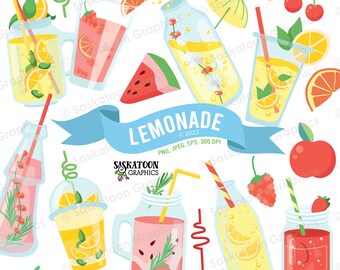 Strawberry Lemonade Clip Art Set - Instant Download File - Digital Graphics - Product Artwork  - Commercial Use - EPS, PNG, JPEG #Y015