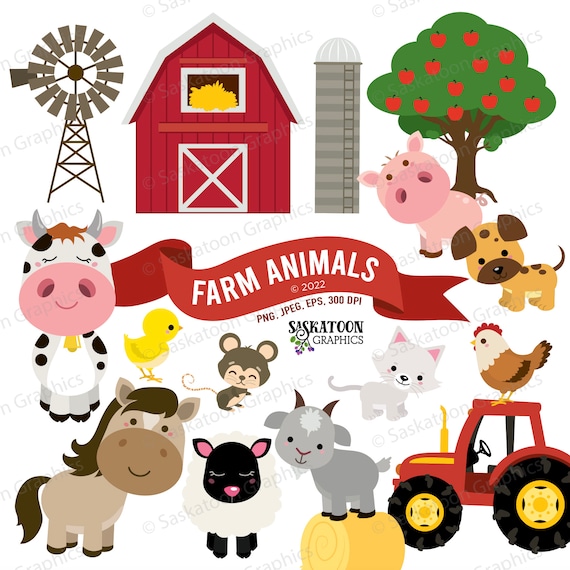Cute Farm Animals Clip Art - Instant Download File - Digital Graphics - Product Artwork - Crafts - Commercial Use - EPS, PNG, JPEG - #A015
