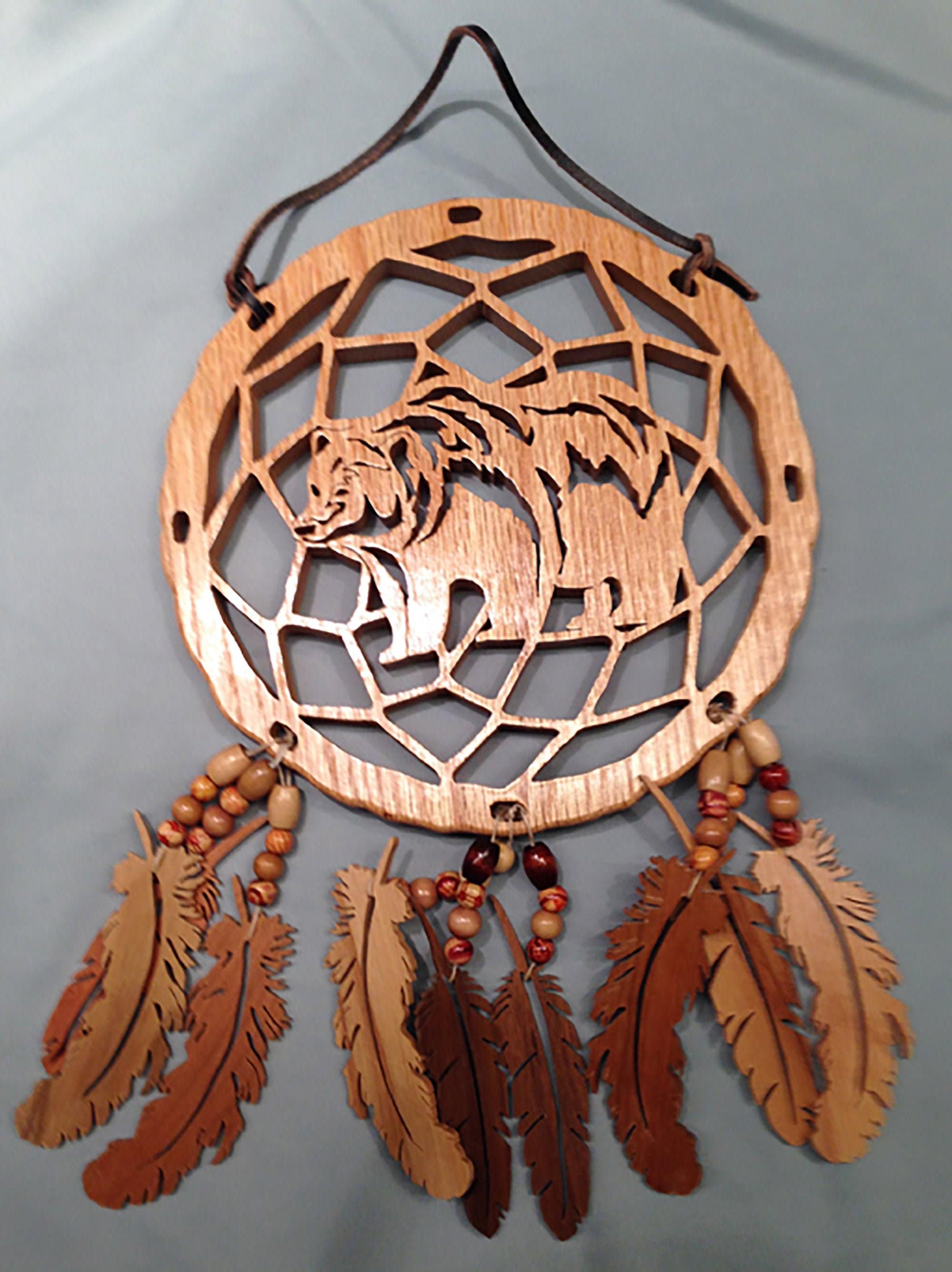 Handmade Wood Bear Dream Catcher with Wood Feathers & Beads Etsy
