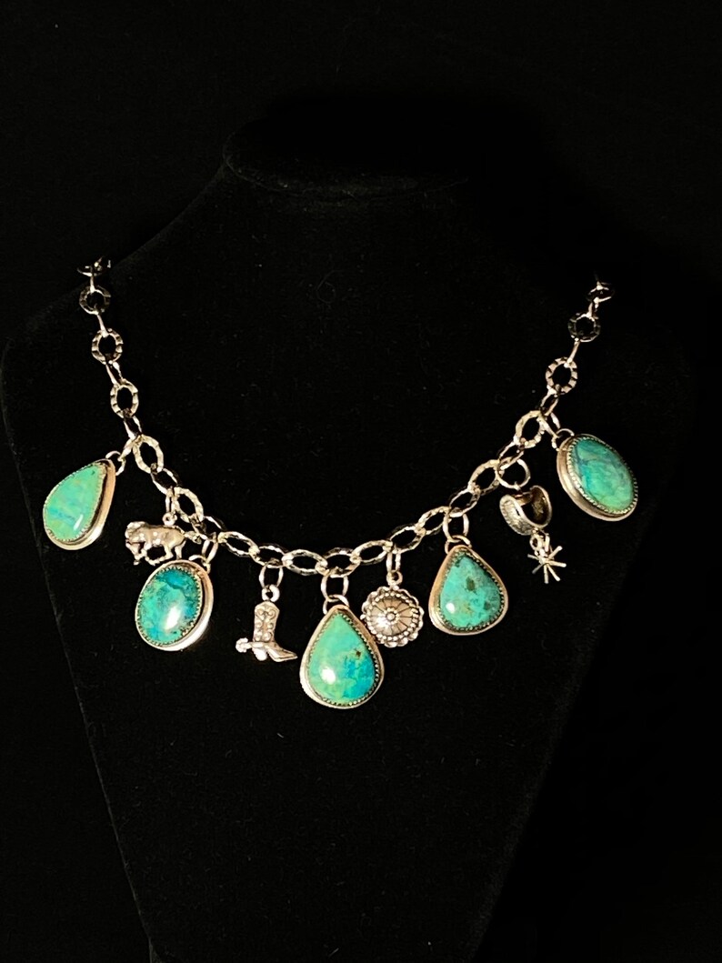 Handmade Chrysocolla stones and charms Western style shops Necklace.