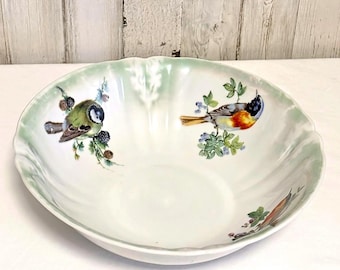 Vintage Ceramic Serving Bowl with Bird Motifs