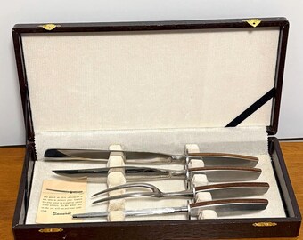 Mid Century MCM Vintage Samurai Cutlery Knife Set with Faux Leather Case