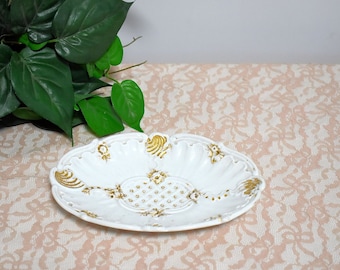 Meissen Relish Dish Rocco Gold Scrollwork c 1860-1924