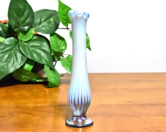 Fenton Ribbed Ice Blue Vintage Opalescent Vase