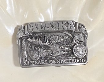 Alaska 25 Years of Statehood Vintage Belt Buckle, Limited Edition 1983 Commemorative