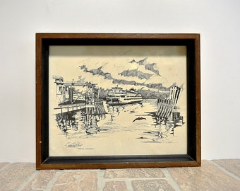 Christopher Paul Bollen Vintage Portugiea Waterfront Sketch