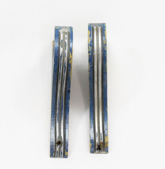 Vintage Wood Curtain Rod Holders Blue Shabby 1930 S 50