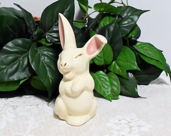 White Rabbit Figurine with Pink Ears Cotton Ball Holder