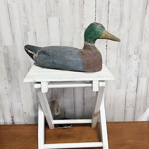 Vintage Solid Wood Decoy Duck with Weighted Anchor