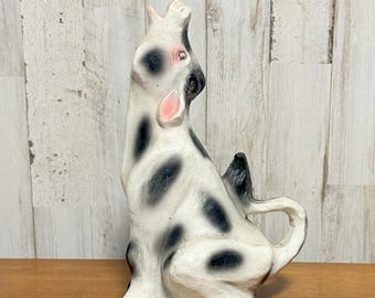 Black and White Chalkware Cow, Vintage Mooing Cow Farmhouse Figurine