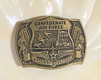 Solid Brass Confederate Air Force Ghost Squadron Vintage Belt Buckle