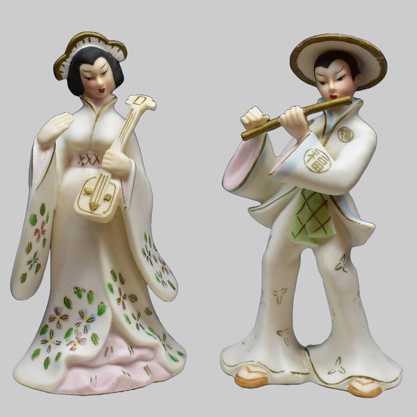 Ucagco Asian Figurines Playing Musical Instruments