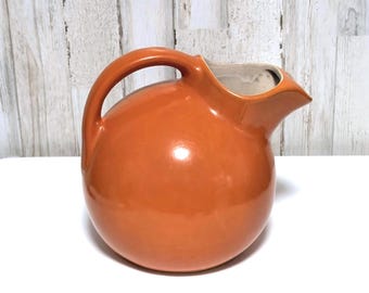 Vintage Tilted Ball McCoy Ice Lip Orange Pottery Pitcher