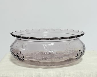 Sun Purple Glass Bowl with Pressed Floral Pansies and Scalloped Rim