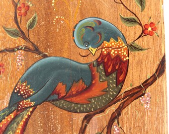 Vintage Reverse Painting Framed Picture Lady Belle Peacock