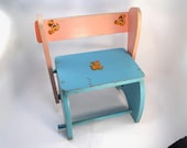 Vintage wooden stepstool child 39 s chair - stool, pink, blue, mid century, plant stand, toddler, convertible, rustic, cottage chic