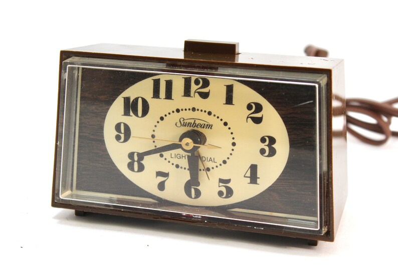 Vintage 70s Electric Alarm Clock Sunbeam Brown 1970s Etsy