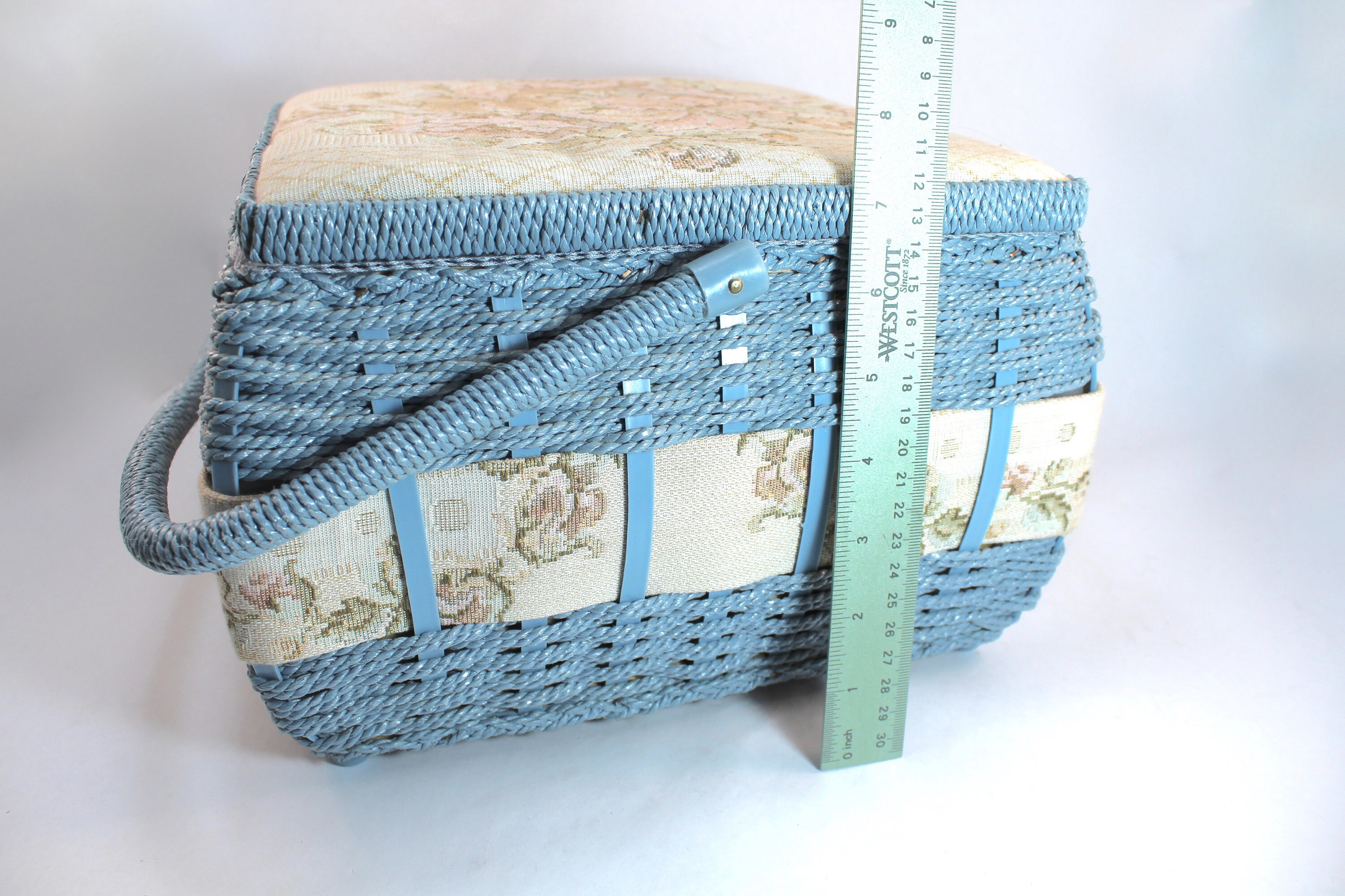Large vintage tapestry sewing basket caddy needlepoint Etsy