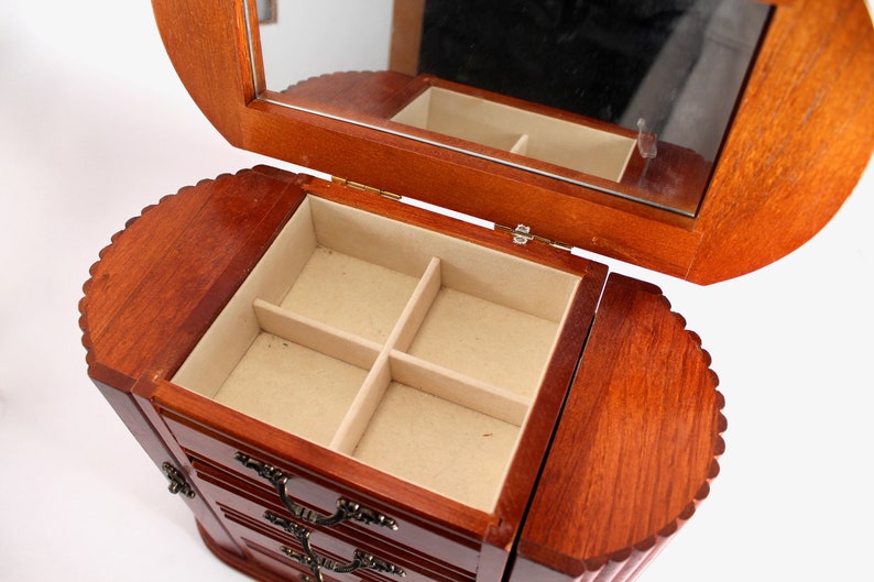 lid wood 1990s necklace hangers Vintage wooden jewelry box ring holder 90s side doors 80s 1980s