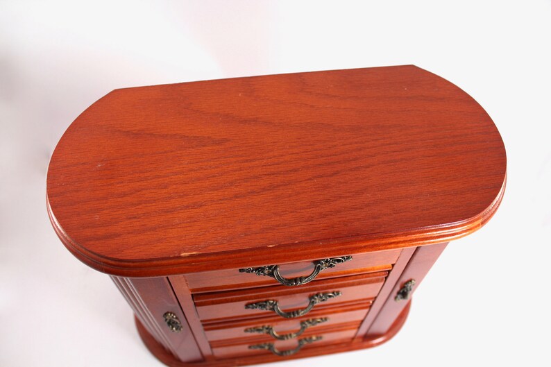 lid wood 1990s necklace hangers Vintage wooden jewelry box ring holder 90s side doors 80s 1980s