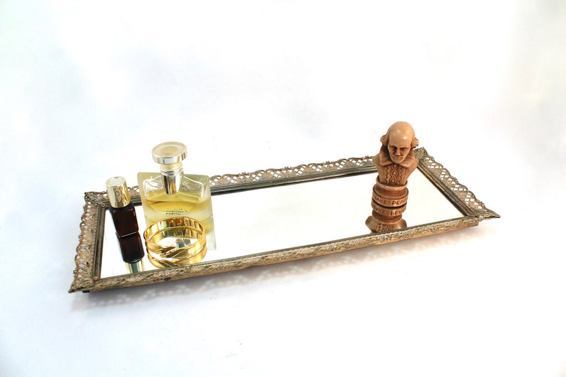 Vintage Long Rectangular Mirrored Vanity Tray Mirror Gold Rectangular Mirrored Vanity Tray