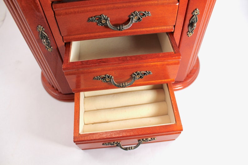 lid wood 1990s necklace hangers Vintage wooden jewelry box ring holder 90s side doors 80s 1980s