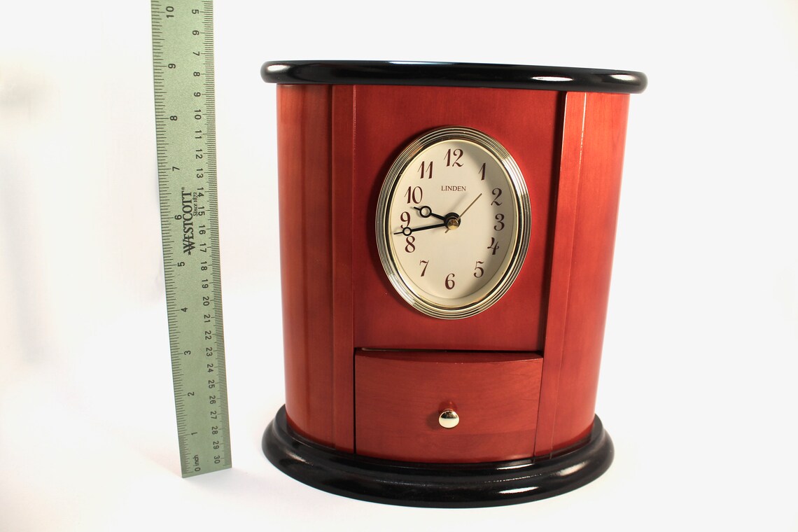 Vintage wooden Linden mantle clock 2000s wood silver Etsy