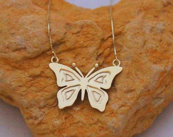 Gold 14K pendant, Gold butterfly necklace, Necklace 14K solid gold, Solid 14k gold necklace