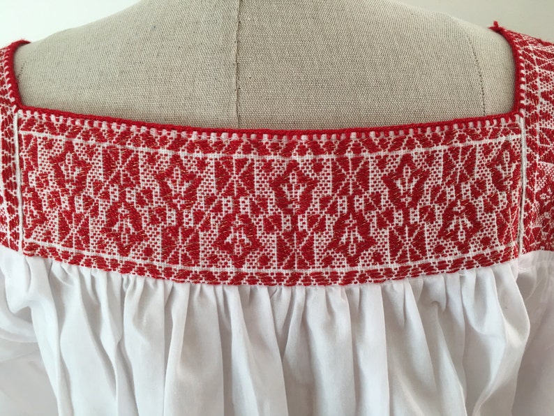 Mexican Puebla Hueyapan Blouse Red Gold Hand Embroidered SALE