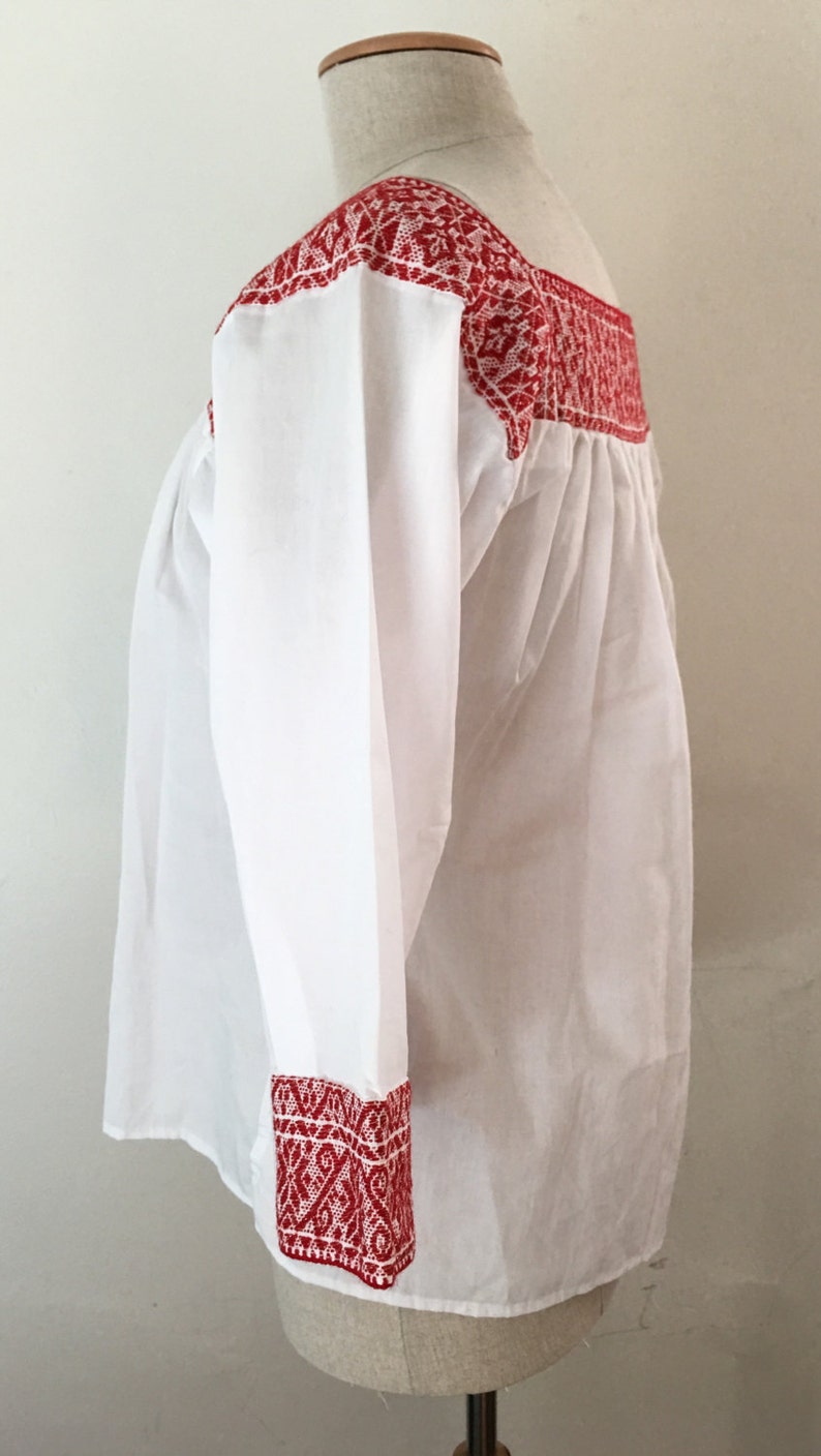 Mexican Puebla Hueyapan Blouse Red Gold Hand Embroidered SALE