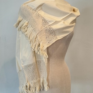 Mexican Rebozo Tenancingo Mexico Chalina Raton Natural White Blanco Natural Handwoven Wrap Runner Shawl